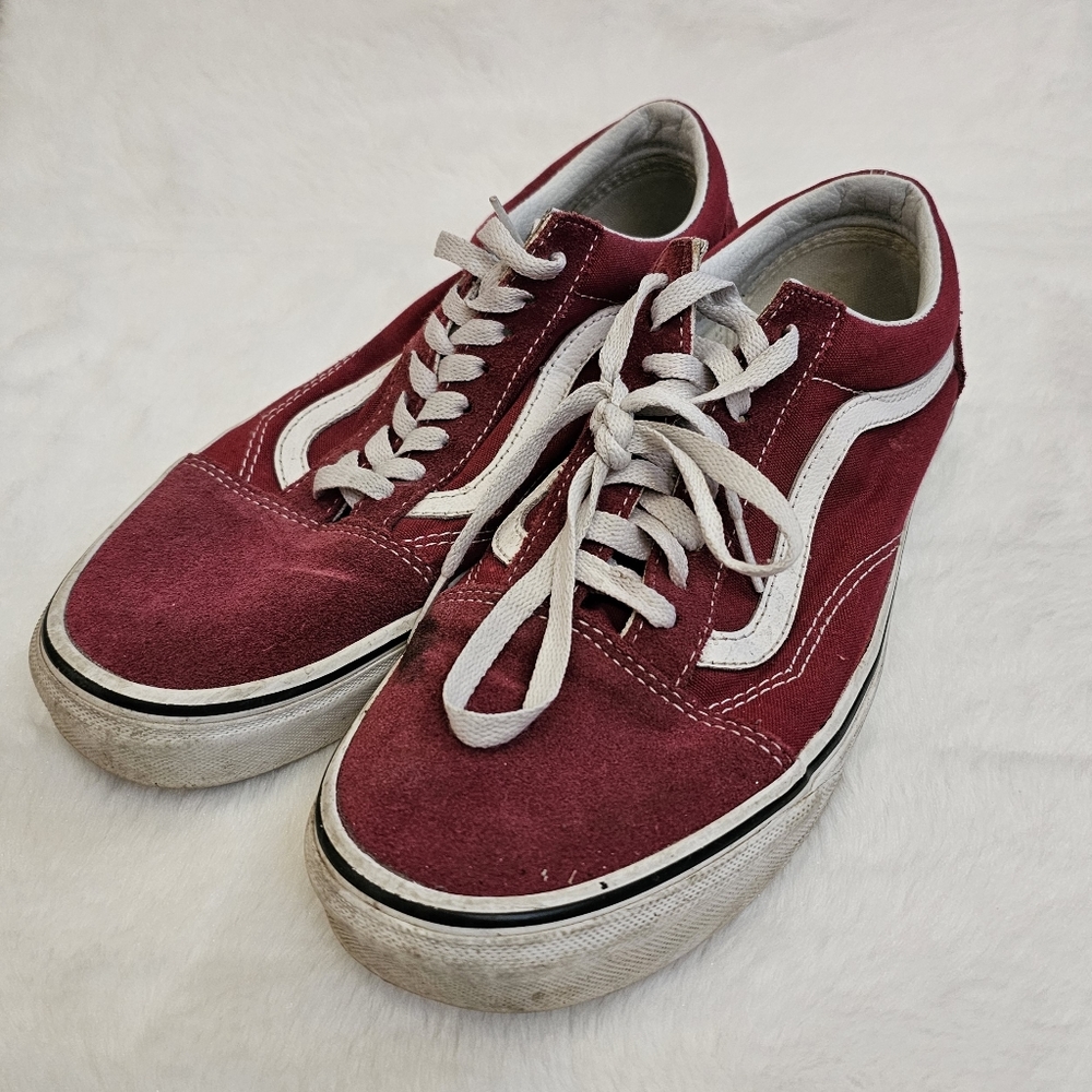 Vans Off the Wall Mens 9 Womens 10.5 Old Skool Burgundy/Maroon White Stripe